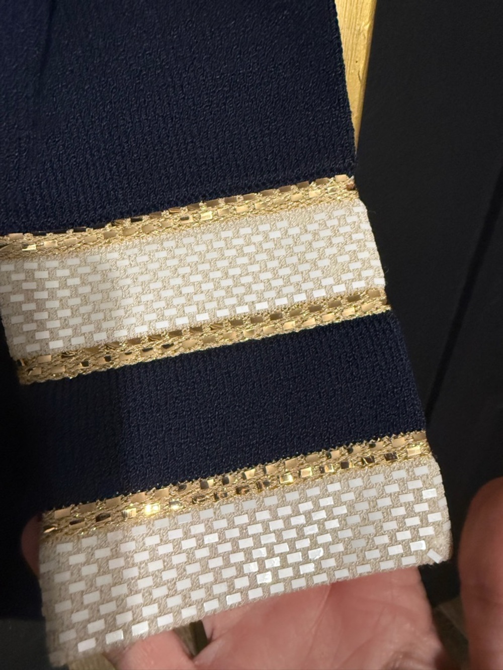 St John classic Navy Knit Cardigan with Gold Glitter beaded - Picture 7 of 11